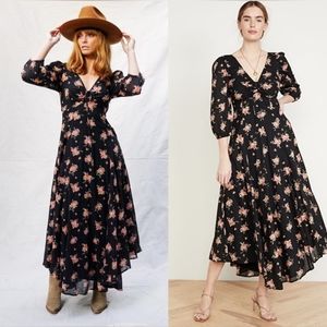 NWT Free People black floral midi dress